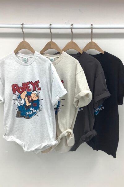 ANDYOU(앤드유) 신상) 뽀빠이 반팔티(나염티,면티,남여공용,오버핏,커플티,레터링,박스티)