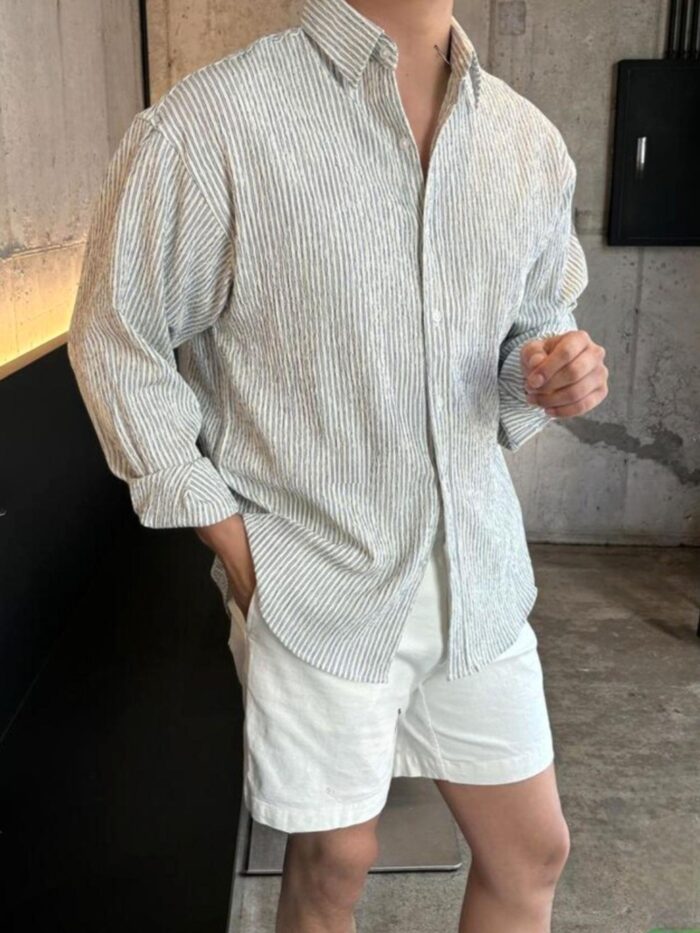 우노 토마스 오버핏 셔츠 (오버핏,여름셔츠,시어서커,스트라이프,ss셔츠,린넨)