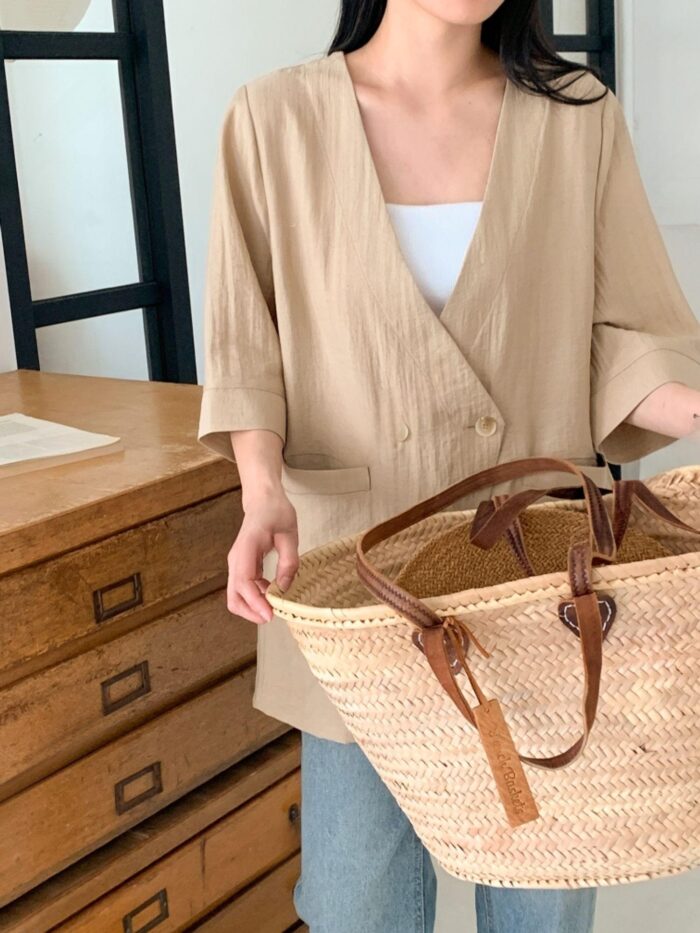크로스 린넨 반팔 더블자켓 (여름자켓 데일리 하객룩 오피스룩 오버핏