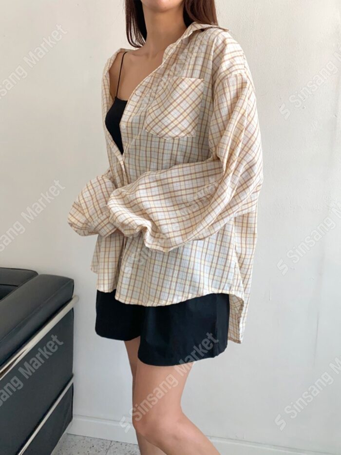 모드니 와플NB_오버핏 체크남방 바캉스룩 휴가템 유니섹스 빅사이즈가능 28% 셰일