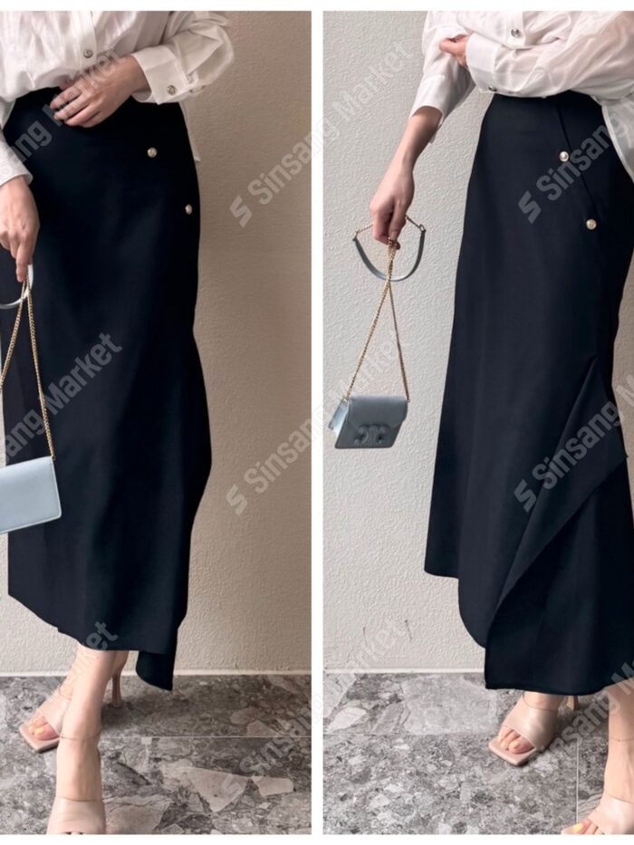 Costume 커스텀 버튼 디테일 언밸런스 스커트 30% 셰일