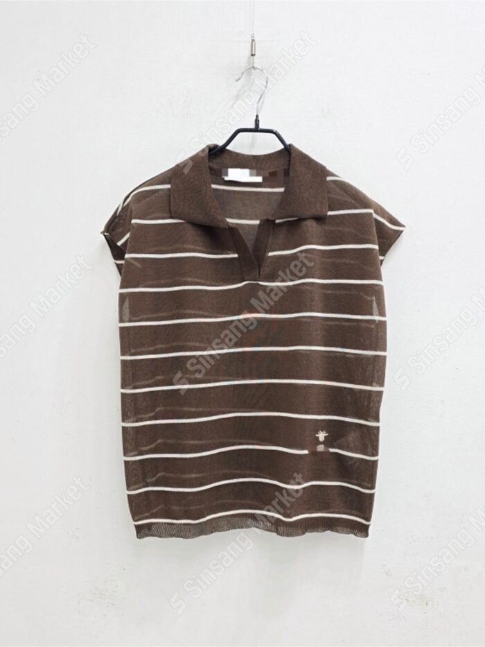 어메이징샾 25SS핫썸머)린넨혼방 단가라 카라 루즈핏 캡슬리브 여름니트 5% 셰일